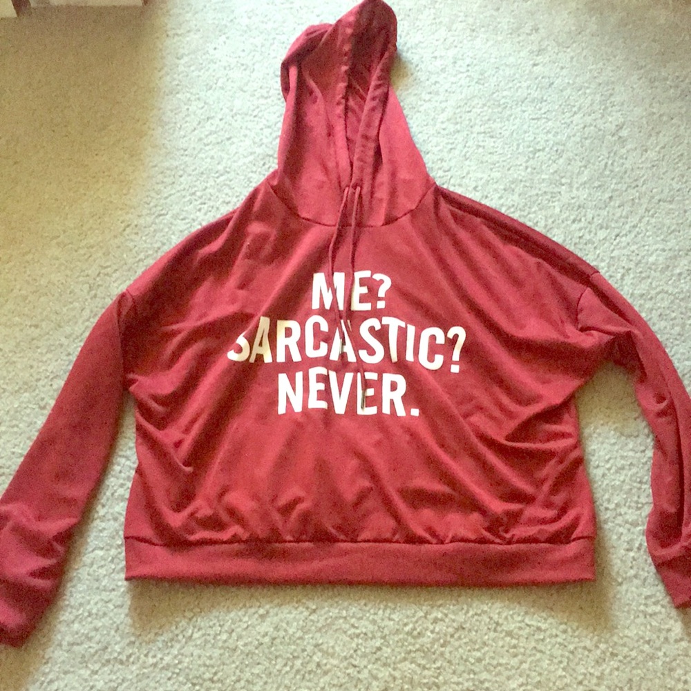 cropped burgundy shirt w/ hood